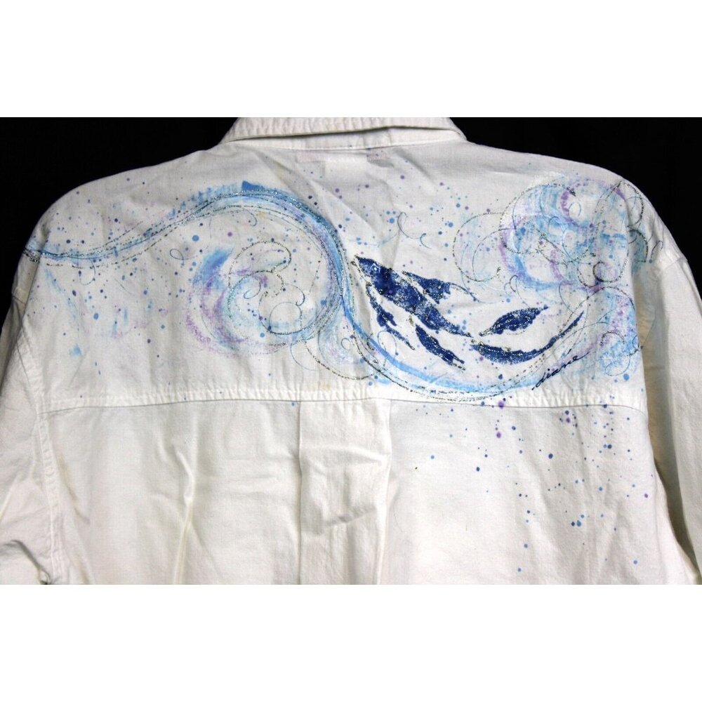 90s Diane St Thomas Hand Painted Shirt Koi Fish Silver Sparkle Splatter Paint - Picture 8 of 14